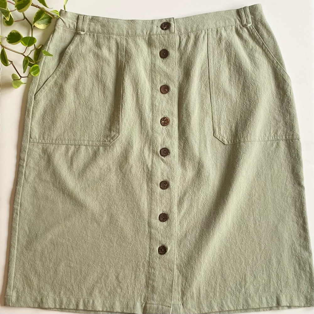 Sage Green A-Line Button Front Skirt
